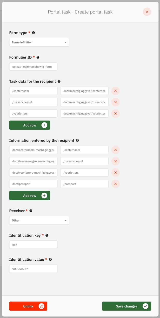 Create portaaltaak process link
